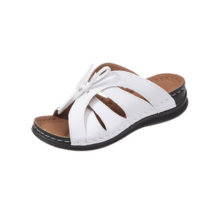 New Summer Open Toe Fish Mouth Hollow Sandals Cross-Border Plus Size Bow Flat Slope Heel Swing Line for Foreign Trade - Product Image 3