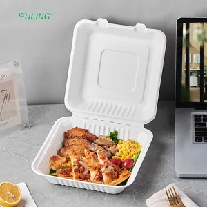 FULING Biodegradable Clamshell Food Container Sugarcane Bagasse Disposable Food Boxes Take Out Deli Container