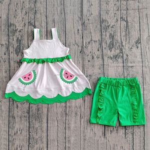 Précommande MOQ 5 – Nouveaux ensembles tendance pour filles : tenues d'été à imprimé floral et bords festonnés pour sœurs, en coton biologique doux – Vente en gros - Product Image 2