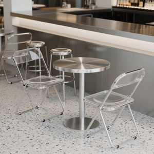 Set Tavolo e Sedie in Acciaio Inox per Caffetteria di Tendenza, Stile Industriale Minimalista Pieghevole per Uso Commerciale - Product Image 5