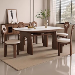 Table à manger <span class=keywords><strong>ronde</strong></span> en bois massif pour 8 personnes, combinaison <span class=keywords><strong>de</strong></span> chaises, rétractable, double usage, petit appartement, pliable - Product Image 3