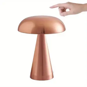 Hot sale brass mushroom touch dimming USB rechargeable powered cordless table lamp atmosphere decoration for bedroom dining bar