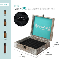 Boîte de rangement rustique en bois pour huiles essentielles, grande capacité, avec couvercle à charnière, organiseur de bouteilles d'aromathérapie avec doublure imprimée douce