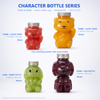 Bouteilles en plastique PET transparentes de 350 ml et 500 ml pour soda, bière, lait, thé, jus, avec couvercle et motif ours de dessin animé, pour Noël, avec bouchon à vis