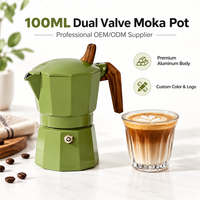 Cafetière Moka Kingze 100 ml à double valve, pour cuisinière, expresso italien, en aluminium, pour la maison, le bureau et le camping