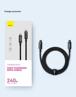 Kabel Charger HP untuk Baseus 240W Kabel Data Daya Tinggi Double Headed Tipe-C Male to Male PD Fast Charging 3-meter
