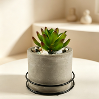Pot de fleurs rond en ciment de style industriel avec support métallique, jardinière en béton pour balcon, plante succulente, couleur personnalisée
