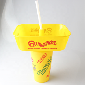 Plateau alimentaire en plastique de forme ronde, tasses et soucoupes 2-en-1, gobelet pour aliments et boissons avec paille, plateau de service, fabriqué au Vietnam - Product Image 3