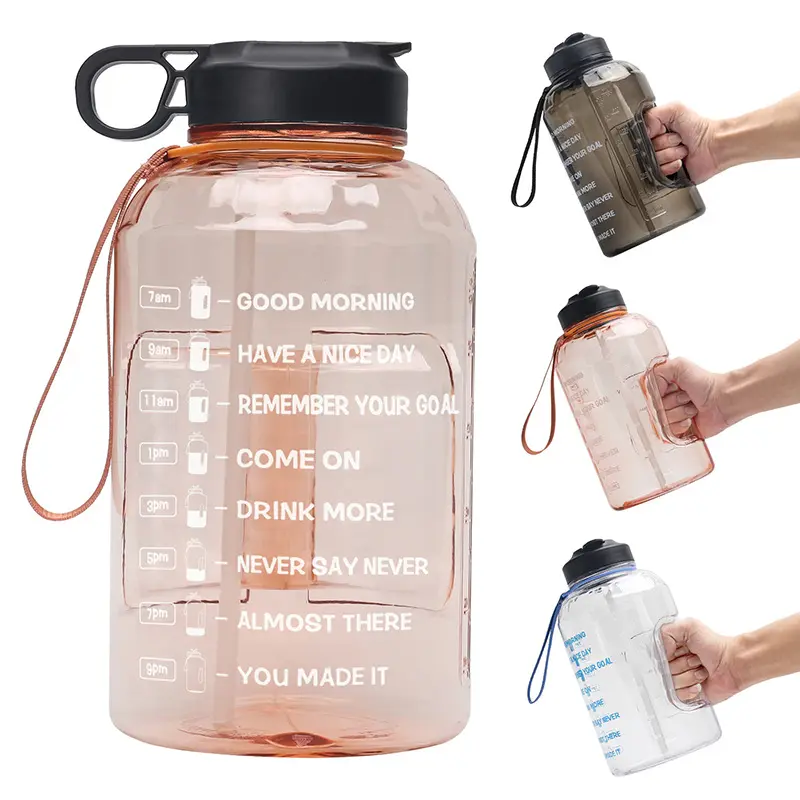 Botol Air Olahraga Gym Minum Besar 2,2 L, Botol Air Plastik dengan Penanda Waktu