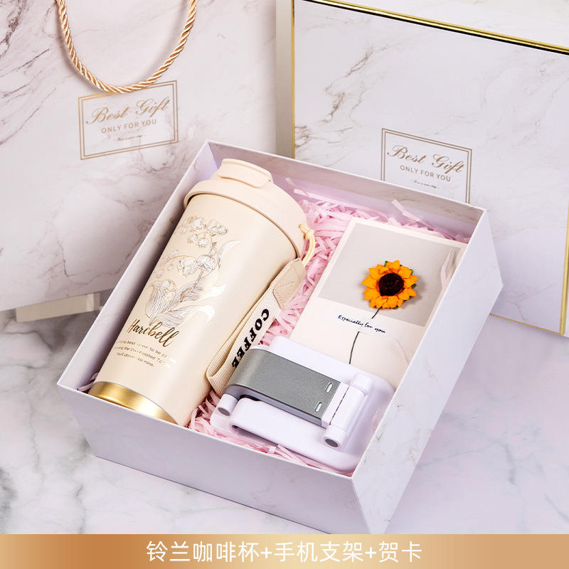 【ที่วางโทรศัพท์การ์ดอวยพรถ้วยกาแฟ Lily of the Valley】ชุดสามชิ้นสีขาว