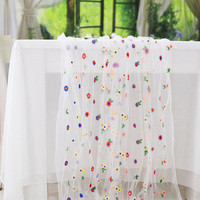 Chemin de table brodé en maille marguerite pour fêtes à domicile et jours fériés, en tissu gaze rustique écologique