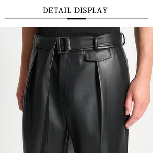 Pantalon en cuir synthétique plissé YUCE de qualité supérieure pour homme – Coupe large, style minimaliste, fabrication haut de gamme - Product Image 3