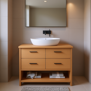 Light Brown Solid Wood Bathroom Vanity 39.4x23.6 Inches With Drawers Modern Minimalist Design Floor Standing - Product Image 2