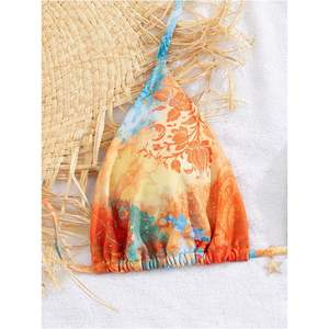 ชุดบิกินี่ลายดอกไม้สไตล์โบฮีเมียนสำหรับผู้หญิง แบบสามเหลี่ยมผูกคอ สายผูกข้าง ชุดว่ายน้ำสองชิ้น ชุดชายหาดสำหรับฤดูร้อน - Product Image 4