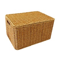 Panier de rangement tissé avec couvercle, boîte de rangement rectangulaire avec poignées pour fruits, collations, légumes, pain, livres, décoration intérieure