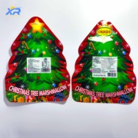 Herbruikbare Mylar verpakkingstas in de vorm van een kerstboom, van voedselveilige kunststof, met gravureprint, gestanst, snoepzak met transparant venster