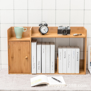 Bamboo <b>Desktop</b> Bookshelf 2 Tier Storage Rack Office Organizer Simple Rectangle Standing Type Document And Miscellaneous Item - Product Image 1