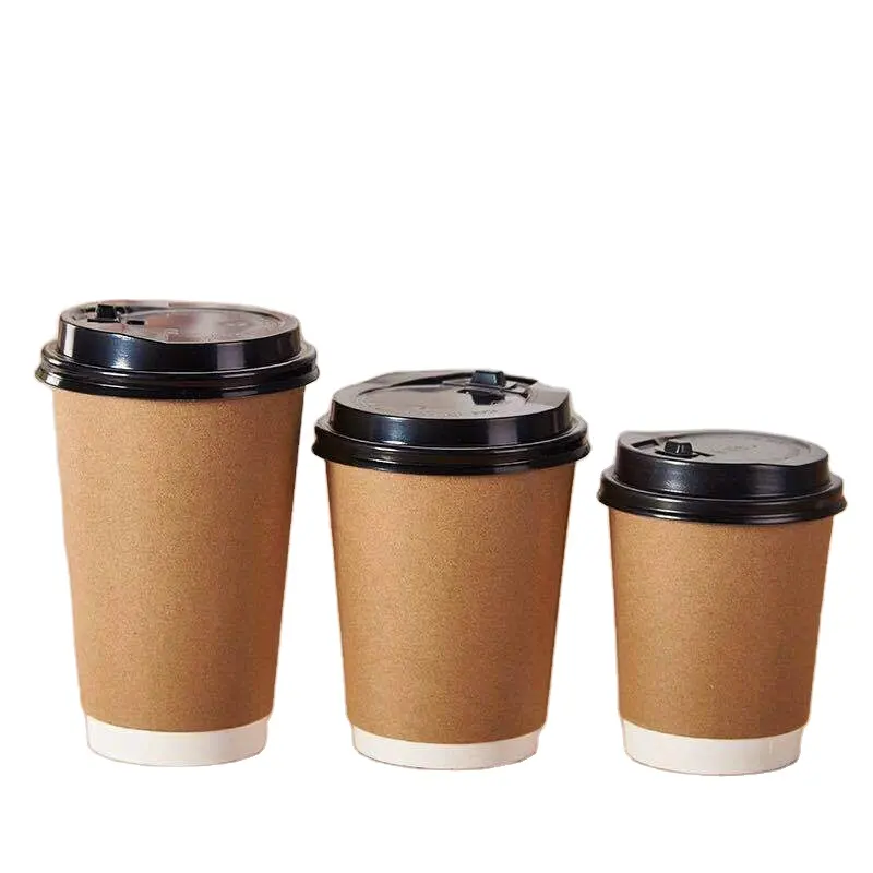 Custom White Brown Paper Cups 8oz 12oz Double Wall Coffee Paper Cups
