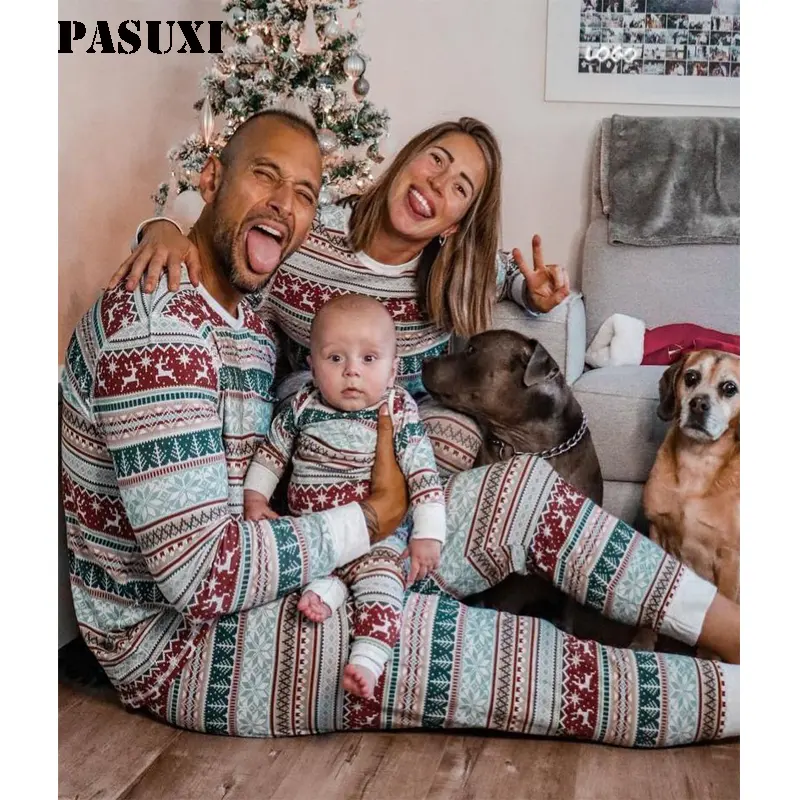 Pasuxi थोक घर मिलान कपड़े माँ और पिताजी बच्चे परिवार क्रिसमस पजामा सूट सेट