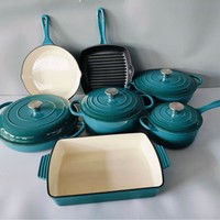 Ensemble de 7 ustensiles de cuisine modernes en fonte émaillée, fond multicouche, comprenant poêle à frire, casseroles, faitout, antiadhésif, compatible induction et four