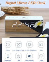 Jam Alarm LED Digital meja senyap Modern, Jam Alarm dengan Mode peredupan lampu malam, dua port pengisi daya USB, Timer cermin untuk meja dan kantor