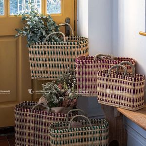 ตะกร้าสานหญ้าทะเลสานด้วยมือแบบพับได้ต้นไม้หลากสีสำหรับตกแต่งบ้านสำหรับบรรจุอาหาร - Product Image 4
