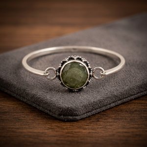 Art Palace <b>Silver</b> <b>Cuff</b> <b>Bracelet</b> With Natural Stone Bezel Setting Vintage Style Unisex Jewelry Gift - Product Image 1