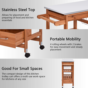 Carrello da <span class=keywords><strong>Cucina</strong></span> <span class=keywords><strong>con</strong></span> Ripiani in Legno di Bambù, Carrello Portavivande <span class=keywords><strong>con</strong></span> Cassetto e Cesto - Product Image 4