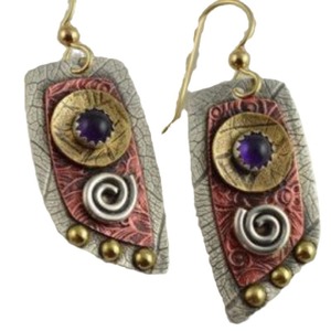 Orecchini Pendenti Semicircolari da Donna con Spirale Multicolore e Pietra Viola, Gioielli Vintage Geometrici alla Moda - Product Image 3