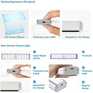 Barre d'éclairage à détecteur de mouvement rechargeable à 30 LED, lumières de nuit pour cuisine, LED magnétiques ultra-minces, éclairage sous-armoire, éclairage de comptoir, éclairage de placard - Product Image 2