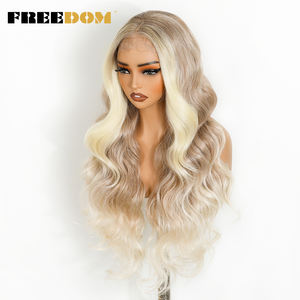 Freedom 13x4 perruque avant en dentelle synthétique pour femmes 30 pouces de Long vague de corps pour Ombre brun blond point culminant <span class=keywords><strong>Cosplay</strong></span> perruques petit - Product Image 4