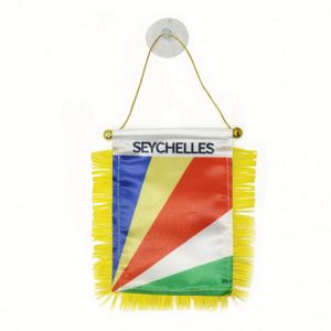 Bandera Miniatura Personalizada para Automóvil de las Seychelles, en Satén, Poliéster y Plástico con Borlas Amarillas, Impresión Digital - Product Image 1
