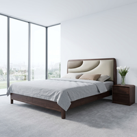 Lit double en bois massif de style chinois moderne, avec tête de lit capitonnée, ensemble de meubles de chambre à coucher de luxe, taille King Size, vente en gros