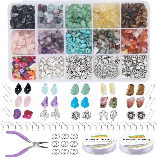 Kit de fabricación de PULSERAS CON ABALORIOS de piedras preciosas de cristal Natural DIY, suministros de joyería, Kit de juguetes para niñas, joyería