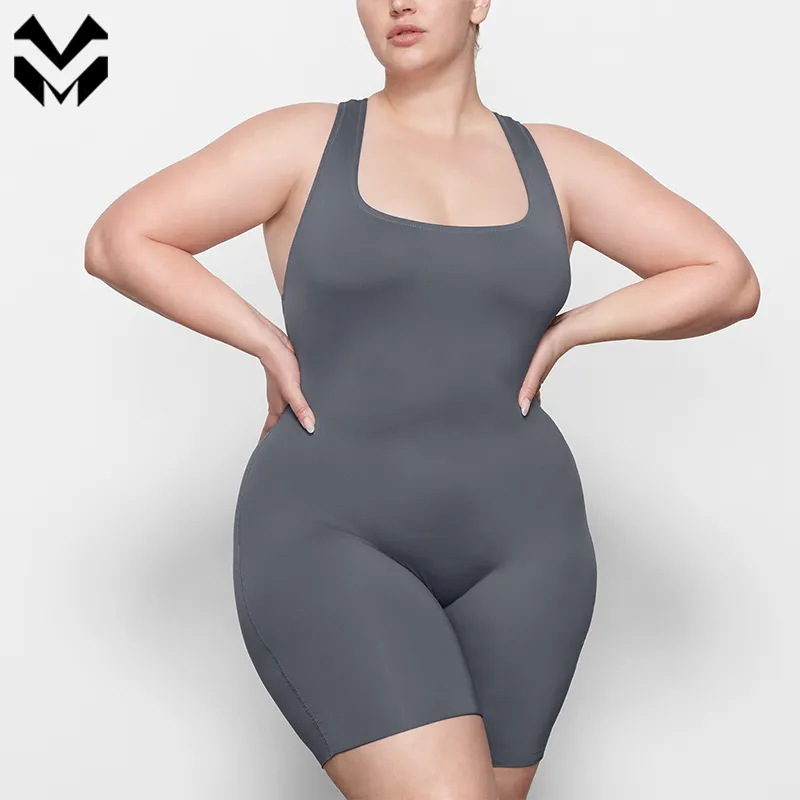 Body elástico ajustado sin mangas para mujer, mono de una pieza de talla grande