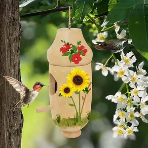 Casa de beija-flores, casa de pássaros para uso externo, casas de beija-flores para aninhamento, artesanato em madeira, kits de casa de pássaros, decoração para presente