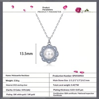 Collier pendentif double couche en argent sterling S925 avec moissanite taille princesse et perle d'eau douce blanche en forme de tournesol pour femme