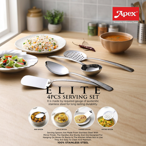 ANAX Elite Stainless Steel 4 Piece Serving Spoon <b>Set</b> <b>Mirror</b> Finish Kitchen Flatware <b>Set</b> Ladle Turner Frying Spoon - Product Image 2