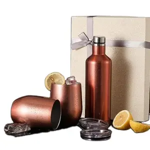 हॉट सेलिंग कस्टम लोगो कॉर्पोरेट बिजनेस गिफ्ट बॉक्स सेट वाइन बोतल सेट उपहार शादी के लिए स्टेनलेस स्टील अंडे के आकार का वाइन ग्लास