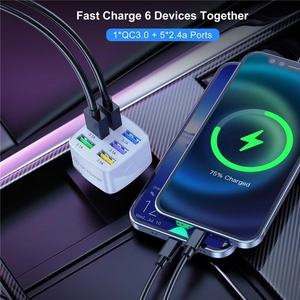 QC3.0 caricabatteria da auto 6USB 75W adattatore per telefono a ricarica rapida in auto 15A per iPhone 14 Xiaomi Huawei <span class=keywords><strong>Samsung</strong></span> Car Quick Charge - Product Image 2