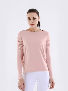 Top de Yoga para Mujer, Manga Larga, Cintura Alta, Transpirable, Color Sólido, con Logotipo Frontal, para Correr, 100% Poliéster, Secado Rápido - Product Image 4
