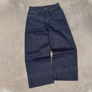 Di alta qualità in cotone 100% blu indaco larghi <span class=keywords><strong>Jeans</strong></span> da uomo pesanti Raw cimosa <span class=keywords><strong>Jeans</strong></span> di alta qualità a gamba larga per uomo - Product Image 3