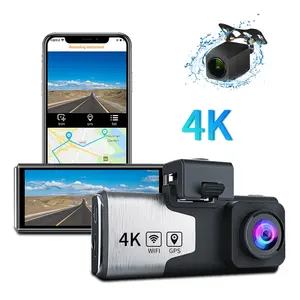 Kamera Dasbor 4K Lensa Ganda, Kamera Dasbor 4 Inci Layar IPS DVR Mobil WIFI Pelacak GPS 24 Jam Parkir dengan Kamera Belakang 1080P