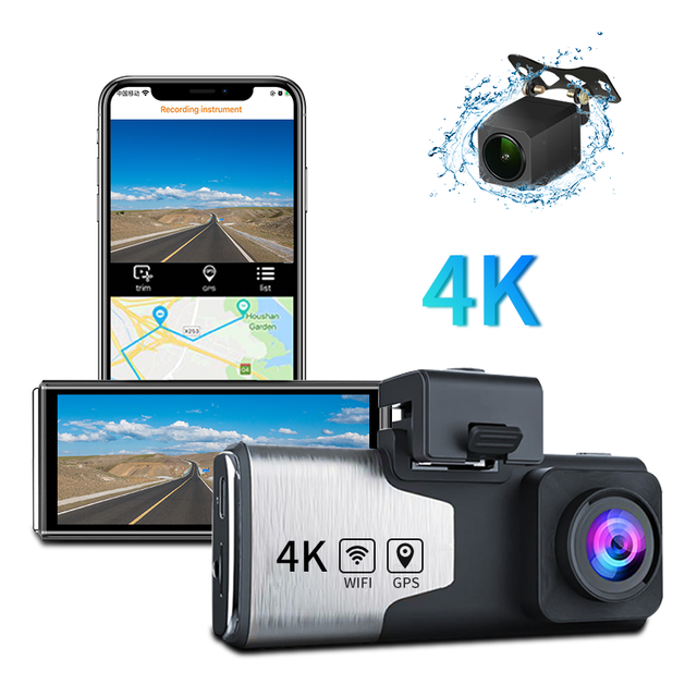 Hot Sale 4K Dual Lens Dash Cam 4 Inch IPS Screen Car DVR WIFI GPS Tracking 24H Parking with Rear 1080P Camera