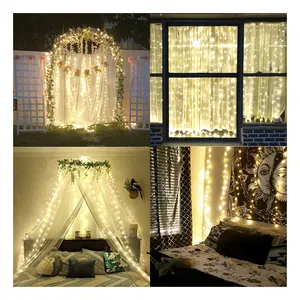 Warm White 3x3m 9.8ft Home Wall Window 8 Modes IR Remote Control 300 LED Hooks String Indoor DIY Curtain Fairy Decor Light