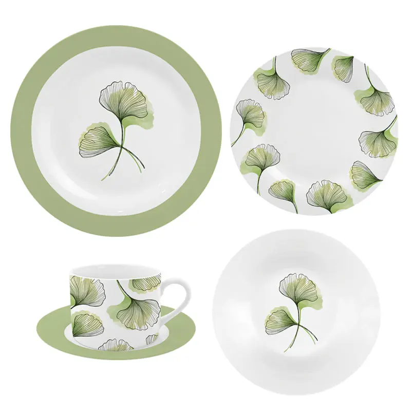 Décalcomanie personnalisée service de vaisselle en porcelaine vaisselle en céramique assiette et soucoupe impression Logo Design lavable au lave-vaisselle blanc