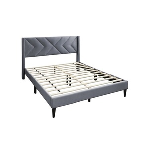 Elegant Modern Full Size Adjustable <b>Bed</b> Clean Lines Design Headboard 1pc Gray Chenille Upholstered Bedframe - Product Image 2