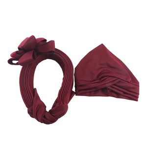 Turban plissé à couche d'espace pour femmes africaines de luxe avec fleur extensible pour dames nigérianes Aso Oke Headtie - Product Image 5
