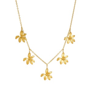 Floral Necklace Stainless Steel Gold Plated Clavicle Chain With Multiple Pendants Daily Party Wear - Product Image 5