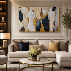 Art mural moderne, silhouettes dorées, peinture à l'huile, œuvre d'art décorative faite à la main pour la décoration de la maison, salon, design personnalisé - Product Image 2